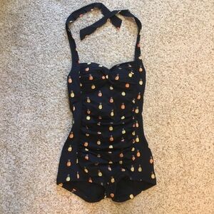 Seafolly Australia Retro Swimsuit, Black with Pineapple Print, Size 4 US